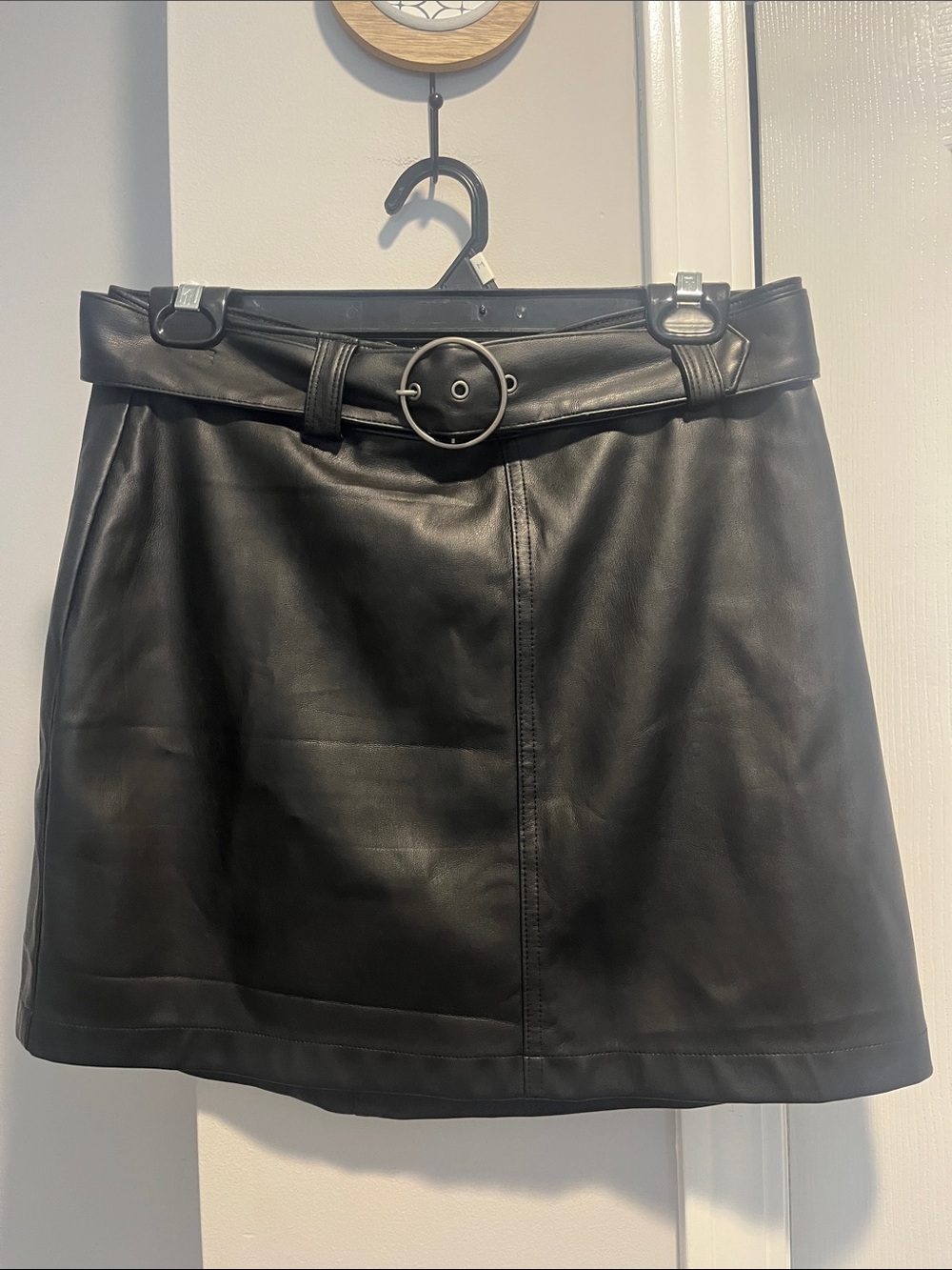 Classic Black Faux Leather Mini Skirt with Belt
